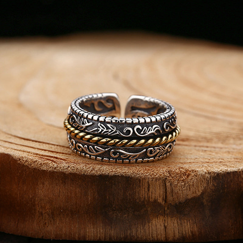 KarmaRipple's 925 Sterling Silver Tang Dynasty Flower Design Fortune Adjustable Ring p4