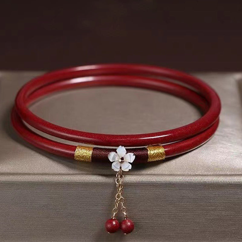 KarmaRipple's 2Pcs Cinnabar Flower Blessing Bangle Talisman Bracelet p3