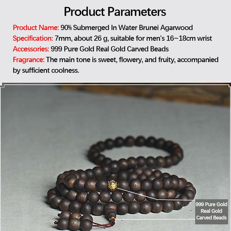 KarmaRipple's 108 Mala Beadwork 999 Pure Gold Beadwork Rare Brunei Agarwood Peace Strength Bracelet p8