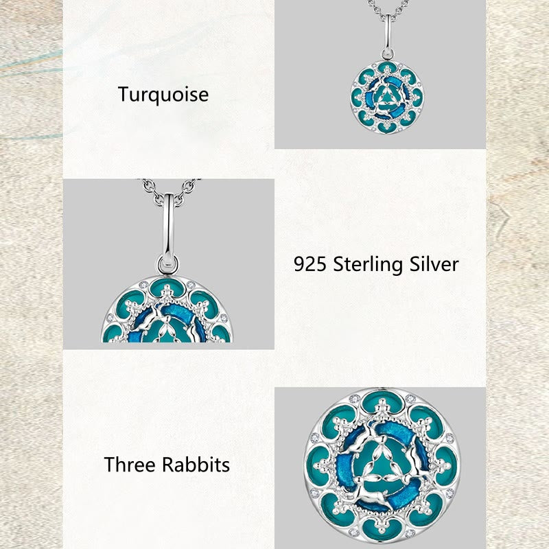 KarmaRipple's 925 Sterling Silver Round Turquoise Three Rabbits Balance Pendant Necklace p9