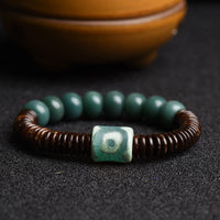 KarmaRipple's Tibetan Cyan Bodhi Seed Dzi Bead Coconut Shell Keep Away Evil Spirits Bracelet