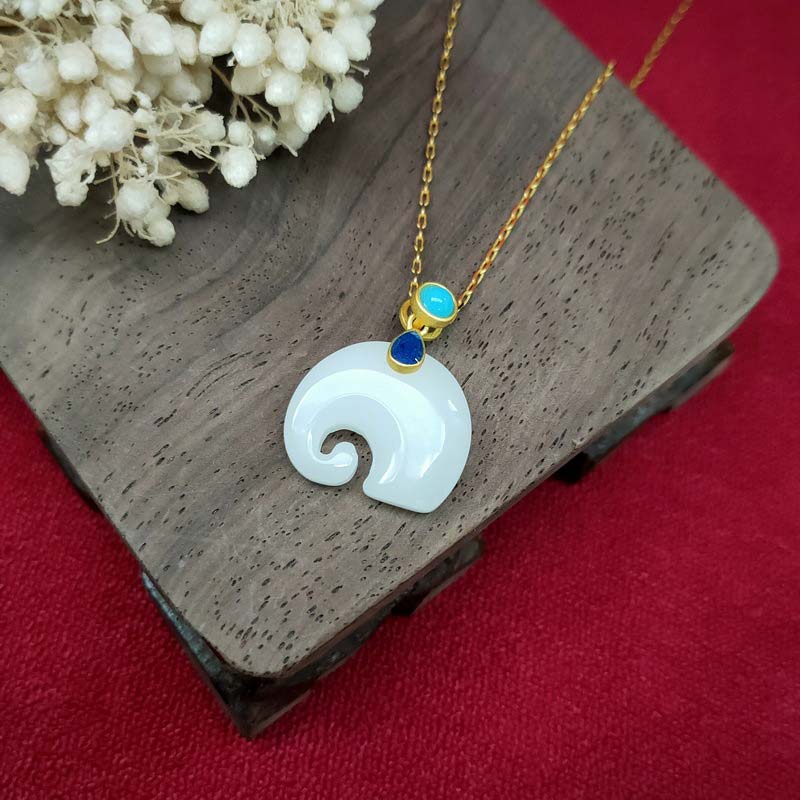 KarmaRipple's Ivory Jade Elephant Fortune Fortune Pendant Necklace p5