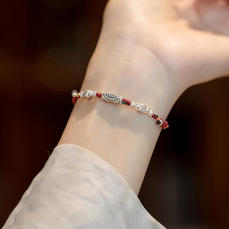 KarmaRipple's 925 Sterling Silver Fortune Koi Fish Woven Colorful String Bracelet Anklet p7