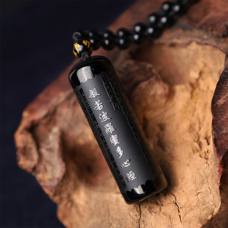 KarmaRipple's Authentic Black Obsidian Heart Sutra Purification Pendant Necklace p5