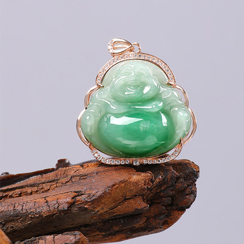 KarmaRipple's 925 Sterling Silver Laughing Buddha Authentic Jade Prosperity Pendant Chain Necklace p9