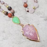KarmaRipple's Authentic Rose Quartz Gemstone Stone Balancing Arrowhead Pendant Necklace