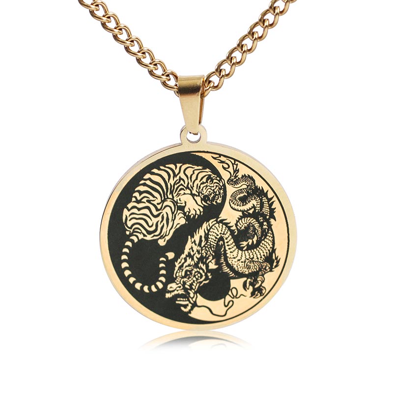 KarmaRipple's Tiger Dragon Titanium Steel Chain Pendant Balance Necklace p3