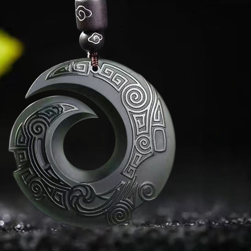 KarmaRipple's One's Fortune Improves Design Patern Hetian Cyan Jade Peace Buckle Fortune Pendant Necklace p4