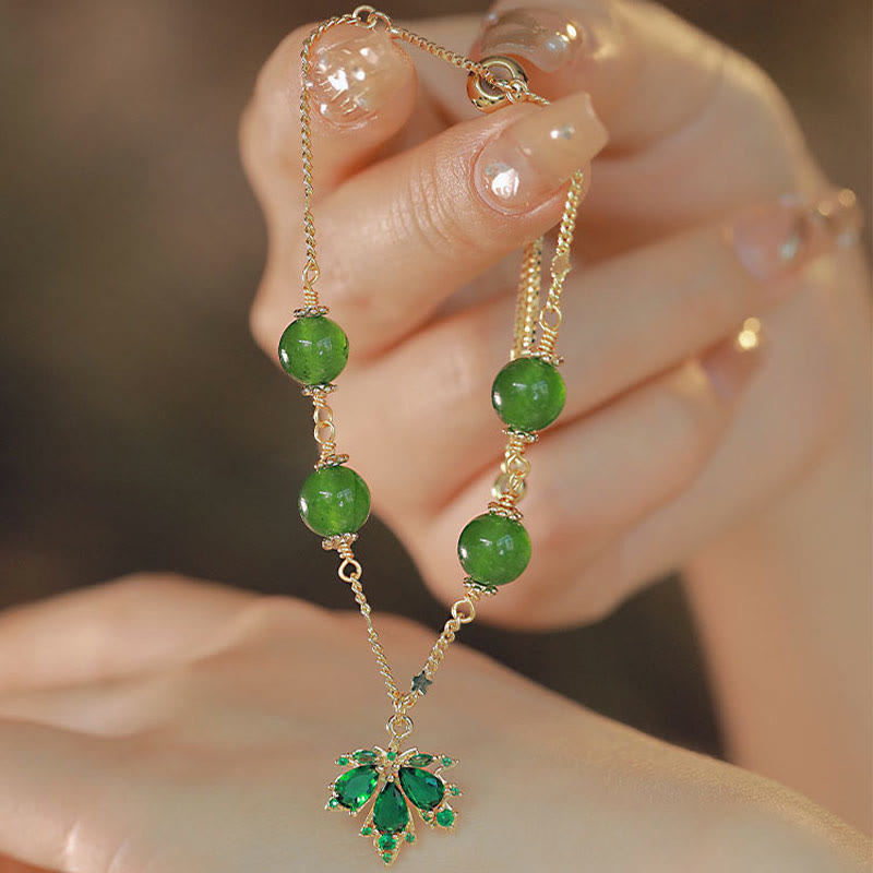 KarmaRipple's 14k Gold Plated Green Chalcedony Maple Leaf Courage Strength Bracelet p2