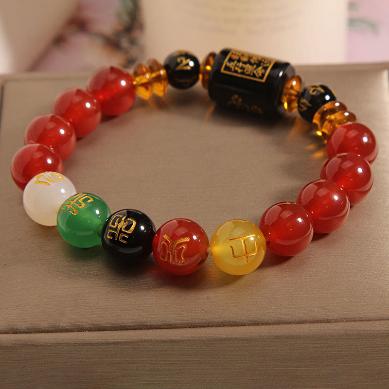 KarmaRipple's Five Elements Black Onyx Red Agate Wisdom Wealth Bracelet p21