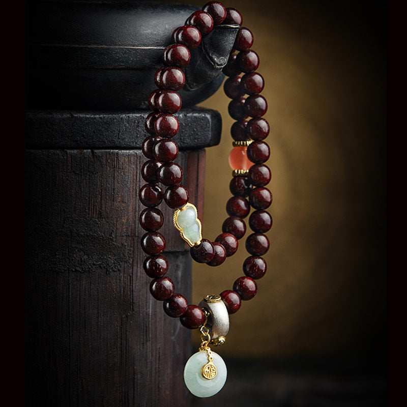 KarmaRipple's Chinese Zodiac Natal Buddha Small Leaf Red Sandalwood Jade Red Agate PiXiu Sooth Bracelet p9