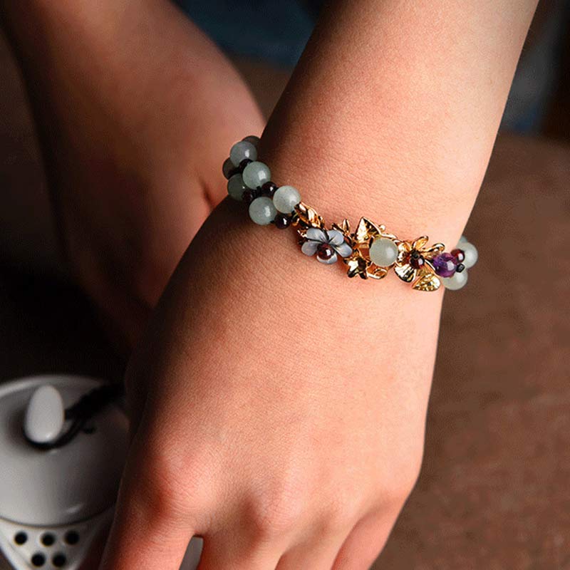 KarmaRipple's Green Aventurine Garnet Bead Flower Petal Fortune Bracelet p8