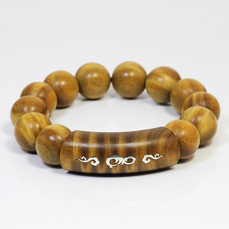 KarmaRipple's 999 Sterling Silver Green Sandalwood Om Mani Padme Hum Dragon Phoenix Dharmachakra Inlaid Peace Bracelet p12