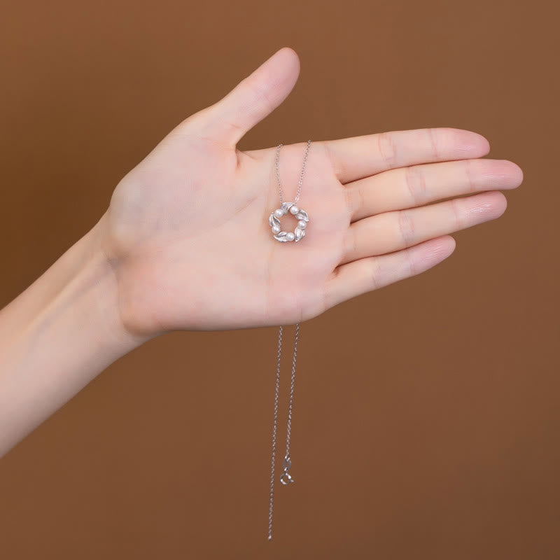 KarmaRipple's 925 Sterling Silver Pearl Leaf Design Balancing Wisdom Pendant Necklace Ring Earrings Set p5