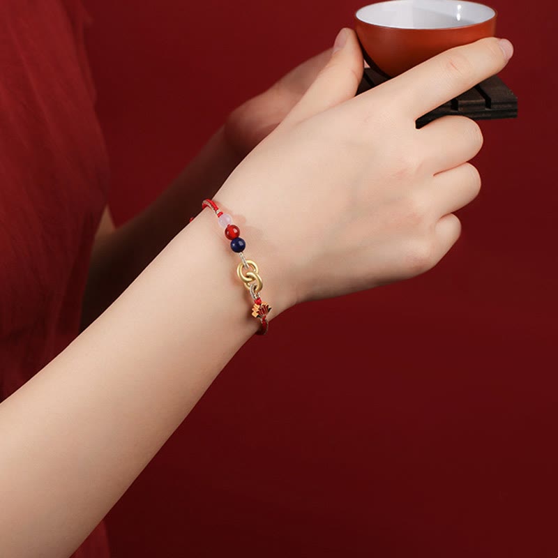 KarmaRipple's 925 Sterling Silver Double Peace Buckle Lotus Auspicious Bracelet p9