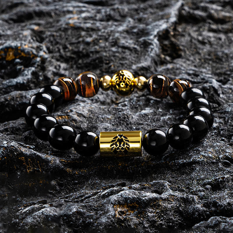 KarmaRipple's Black Onyx Tiger Eye Bead Lion Engraved Protection Bracelet p7