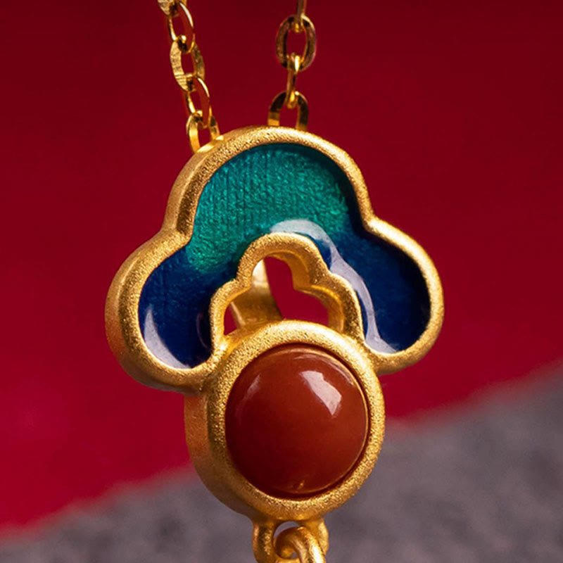 KarmaRipple's 925 Sterling Silver Plated Gold Cinnabar Red Agate Blessing Pendant Necklace Earrings Ring Set p10