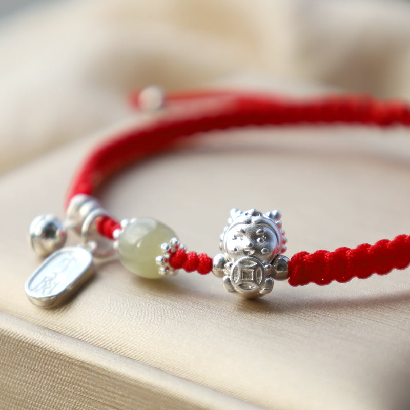 KarmaRipple's Handmade Year Of The Dragon 999 Sterling Silver Hetian Jade Bronze Coin Peace And Joy Protection Bracelet p5