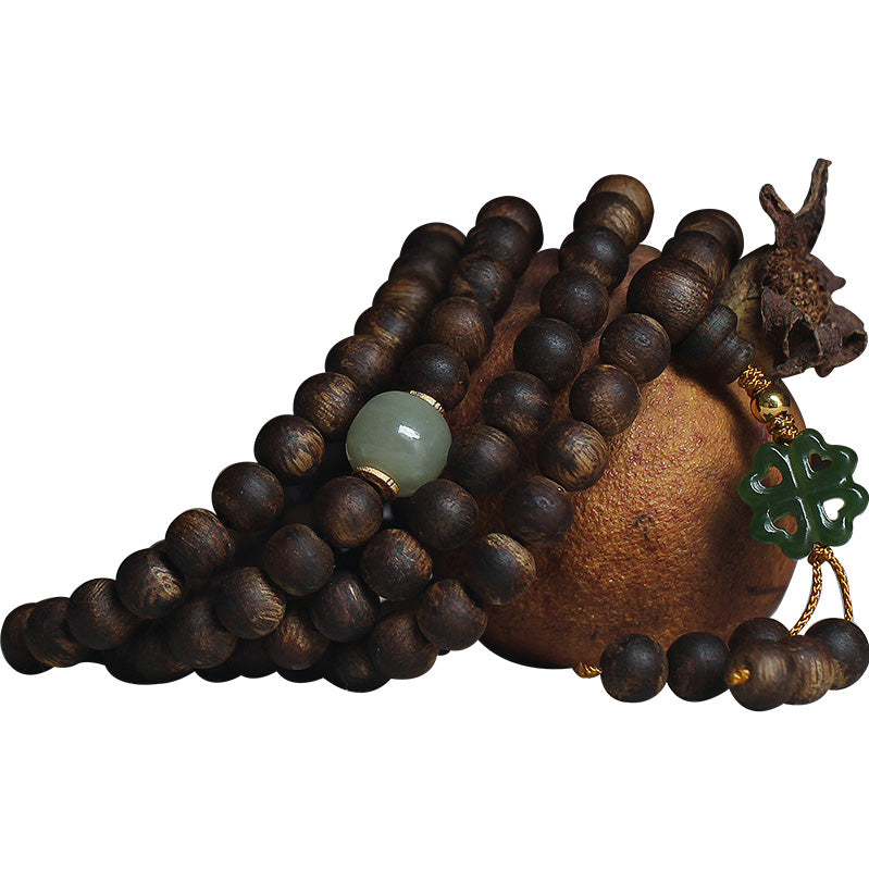 KarmaRipple's 108 Mala Beadwork Nha Trang Bai Qinan Agarwood Jade 999 Gold Peace Bracelet (Only one in stock) p17
