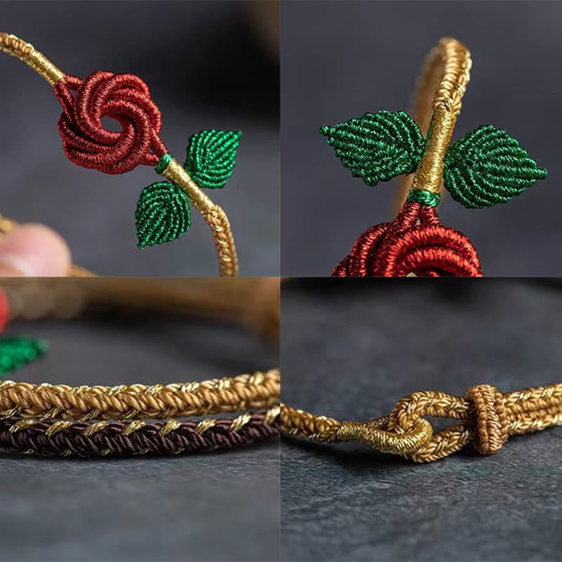 KarmaRipple's Rose Flower Rope Eight Thread Peace Weave Fortune Handmade Bracelet p9
