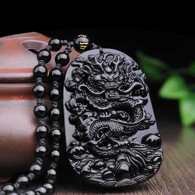 KarmaRipple's Black Obsidian Stone Dragon Fulfilment Necklace Pendant p7