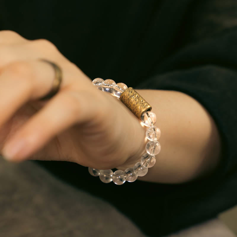 KarmaRipple's Ivory Gemstone Red Hematoid Quartz Gold Rutilated Quartz Purple Phantom Protection Bracelet p9