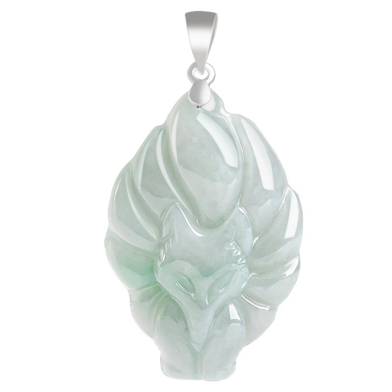 KarmaRipple's 925 Sterling Silver Authentic Jade Nine Tailed Fox Prosperity Pendant Necklace p10