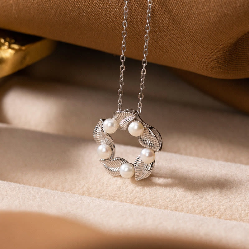 KarmaRipple's 925 Sterling Silver Pearl Leaf Design Balancing Wisdom Pendant Necklace Ring Earrings Set p2