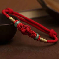 KarmaRipple's Bring Good Fortune Red String Jade Fortune Weave Woven Pair Bracelet