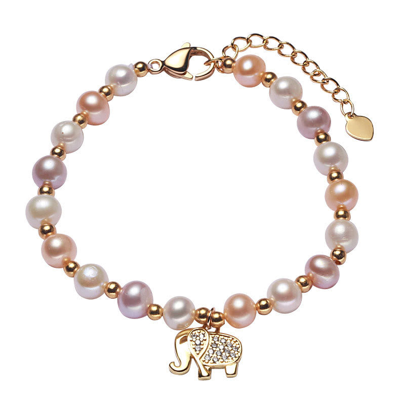 KarmaRipple's 18K Gold Plated Pearl Elephant Zircon Talisman Sincerity Bracelet p5