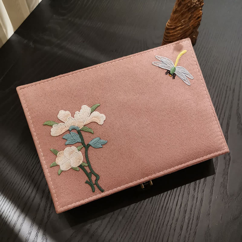 KarmaRipple's Flowers Dragonfly Jewelry Box Organizer Single Layer Jewelry Storage Box Flannel Box p17