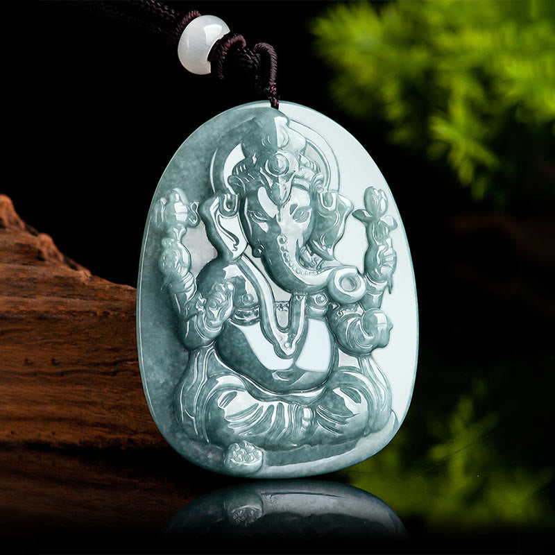 KarmaRipple's Authentic Jade Ganesh Ganpati Elephant Protection Amulet Pendant Necklace p3