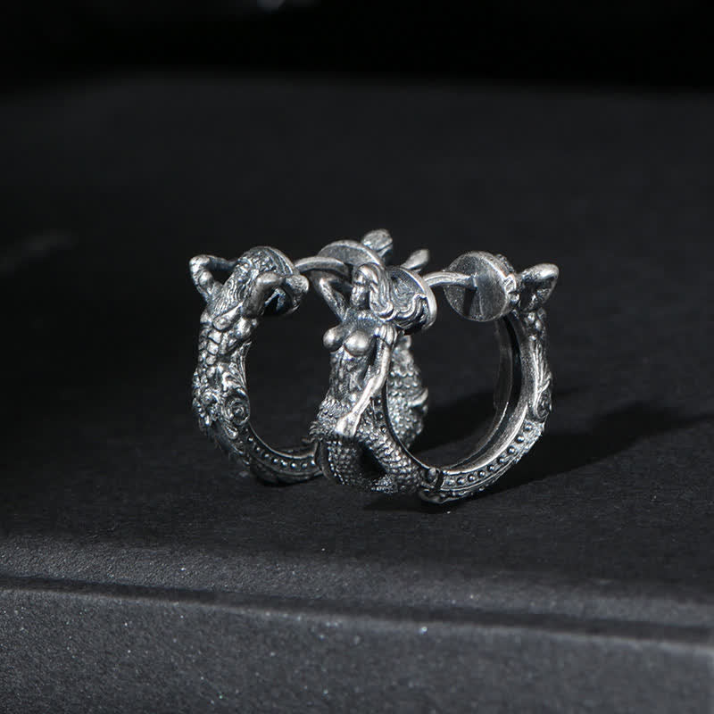 KarmaRipple's 925 Sterling Silver Dragon Hoop Pattern Protection Earrings p10