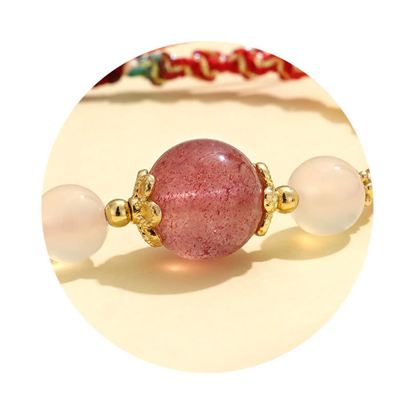 KarmaRipple's Strawberry Quartz Pink Gemstone Prehnite Ivory Agate Bead Balancing Rope Bracelet p6