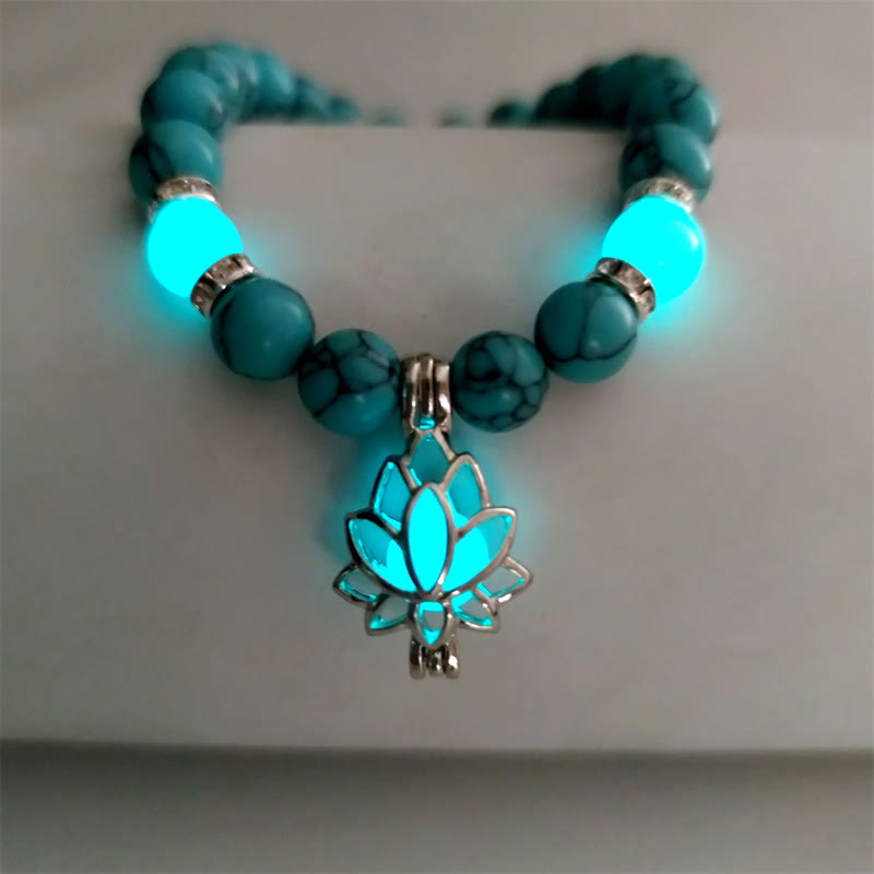 KarmaRipple's Tibetan Turquoise Glowstone Luminous Bead Lotus Protection Bracelet p17