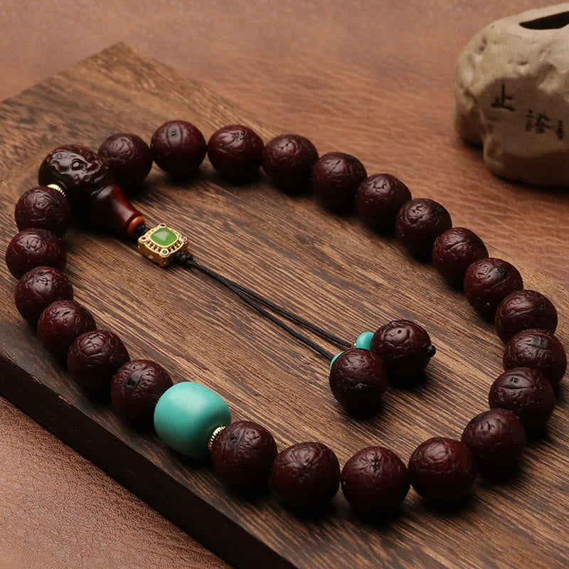 KarmaRipple's Tibetan Bodhi Seed Agate Bead Fortune Wealth Tassel Talisman Wrist Mala p25