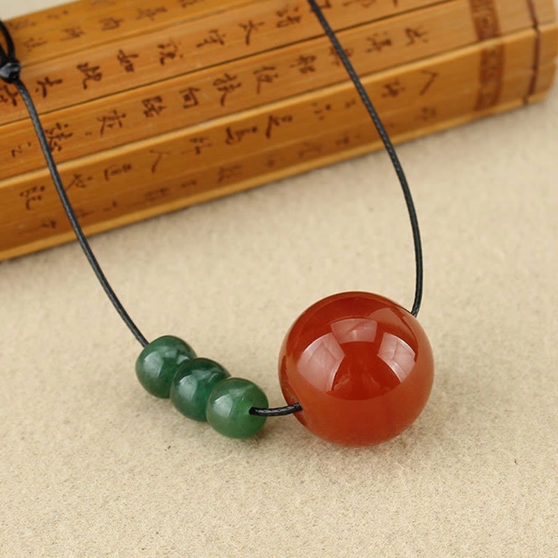 KarmaRipple's Red Agate Green Aventurine Green Bodhi Seed Bead Calm Leather Rope Pendant Necklace p3