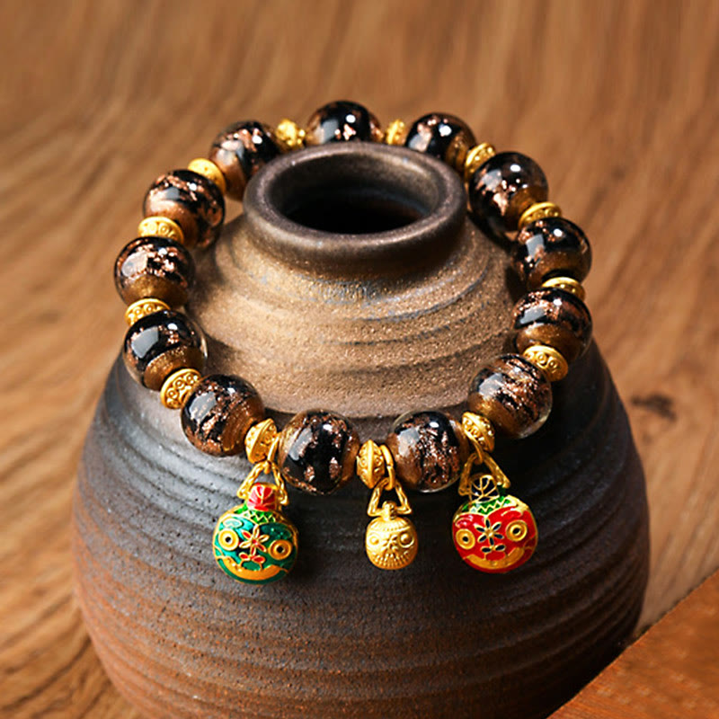 KarmaRipple's Gold Swallowing Beast Family Talisman Liuli Glass Bead Fortune Bracelet p33
