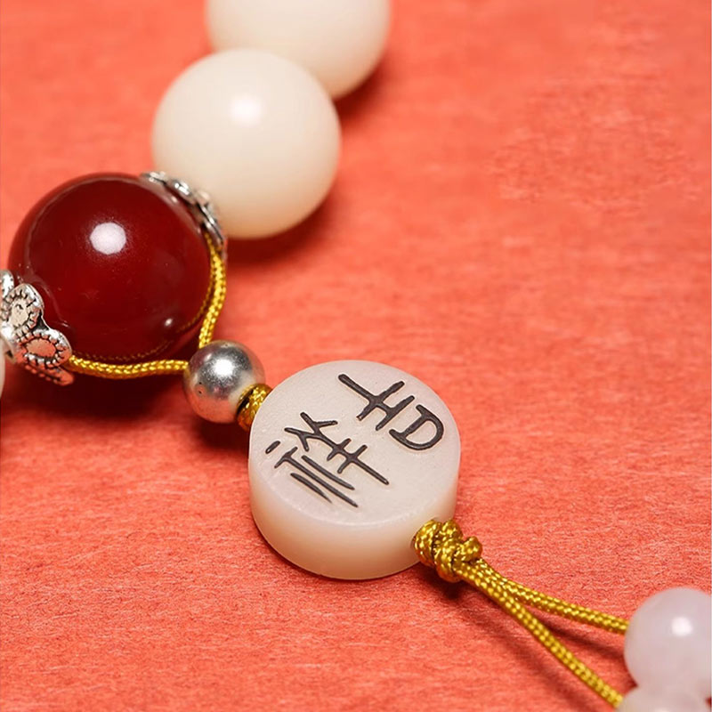 KarmaRipple's Bodhi Seed Red Agate Black Obsidian Pink Gemstone Rutilated Quartz Peace Wrist Mala Bracelet p10