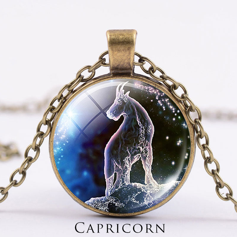 KarmaRipple's 12 Constellations of the Zodiac Moon Starry Sky Protection Blessing Pendant Necklace p73