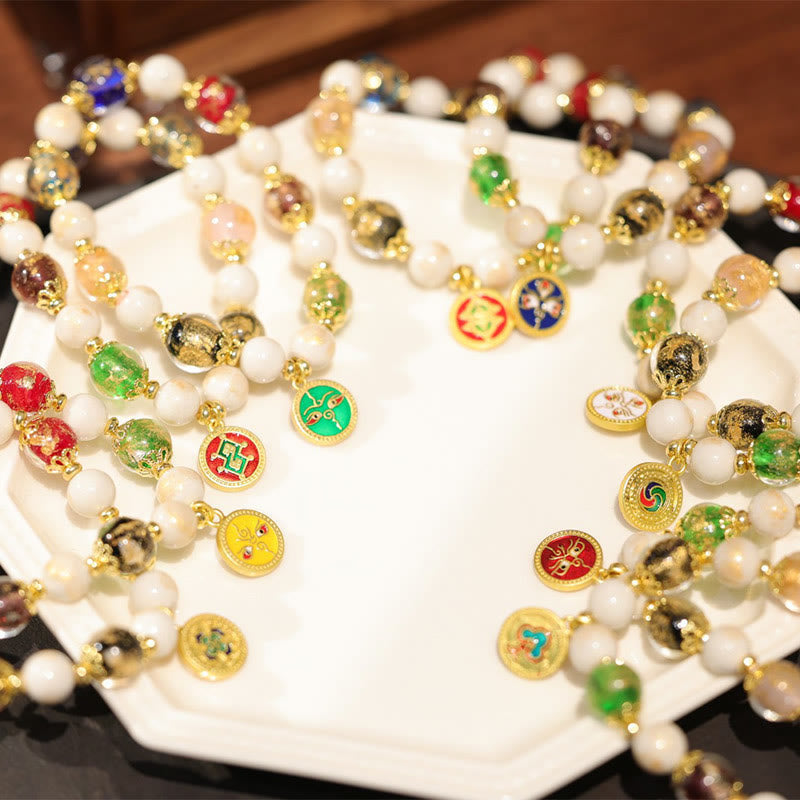 KarmaRipple's Tibetan Five God Of Wealth Fortune Liuli Glass Bead Incense Ash Porcelain Bead Talisman Bracelet p11