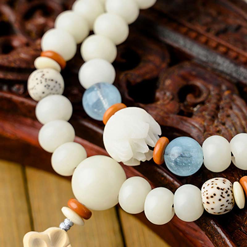 KarmaRipple's Tibetan Ivory Jade Bodhi Lotus Blessing Bracelet p6