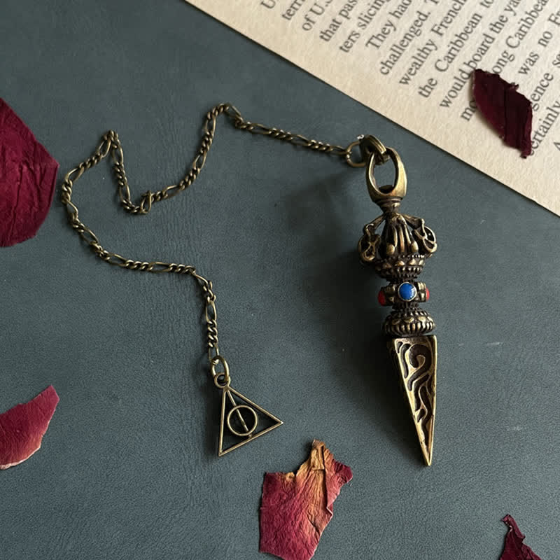 KarmaRipple's Pentagram Eye of God Feather Hamsa Bronze Balancing Pendant Necklace Pendulum p20