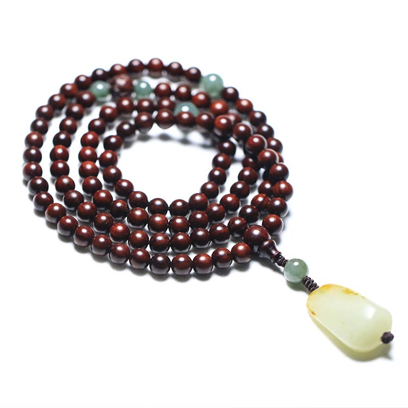 KarmaRipple's Tibetan Small Leaf Red Sandalwood Jade Mala Meditation Bracelet p10