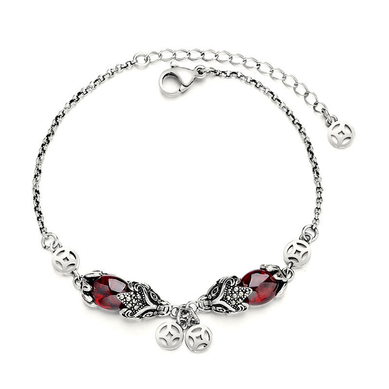 KarmaRipple's Garnet Double PiXiu Bronze Coin Protection Chain Bracelet p5