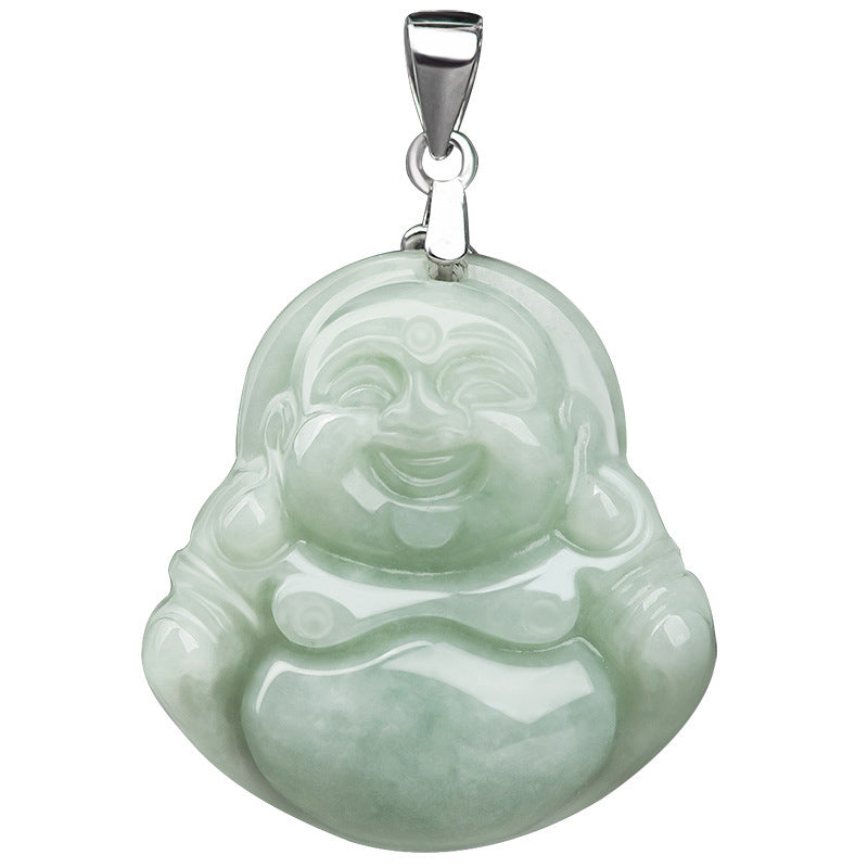 KarmaRipple's 925 Sterling Silver Laughing Buddha Jade Blessing Pendant Chain Necklace p8