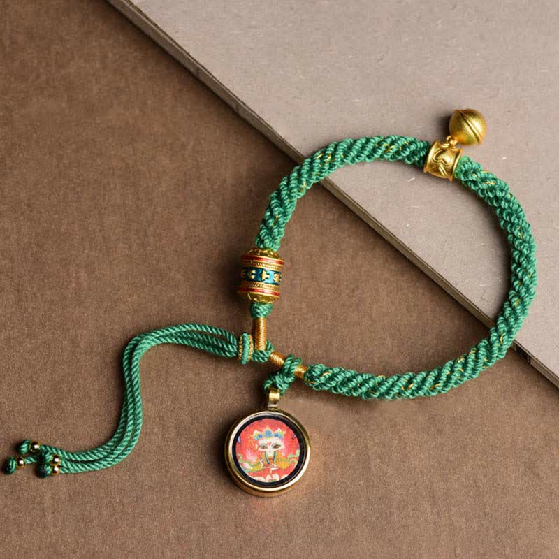 KarmaRipple's Tibetan Five God Of Wealth Thangka Fortune Prayer Wheel Bell Braid String Bracelet p2
