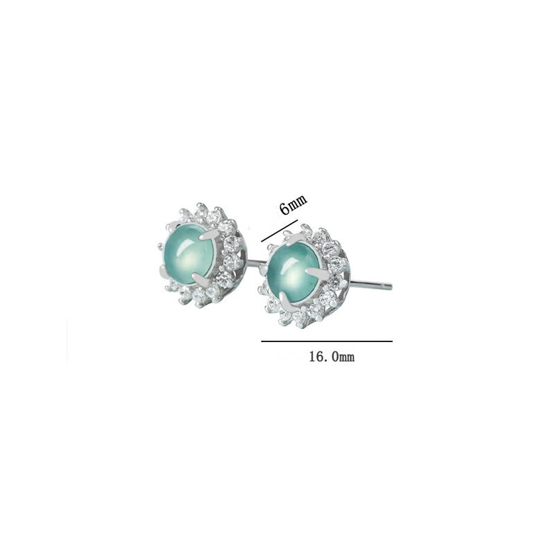 KarmaRipple's 925 Sterling Silver Round Jade Fortune Abundance Stud Earrings p7