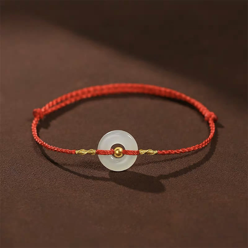 KarmaRipple's 999 Gold Bead Round Peace Buckle Hetian Jade Fortune Abundance Woven Bracelet Anklet p3