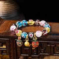KarmaRipple's Gold Swallowing Beast Family Pink Love Heart Luminous Fluorescent Liuli Glass Bead Bracelet